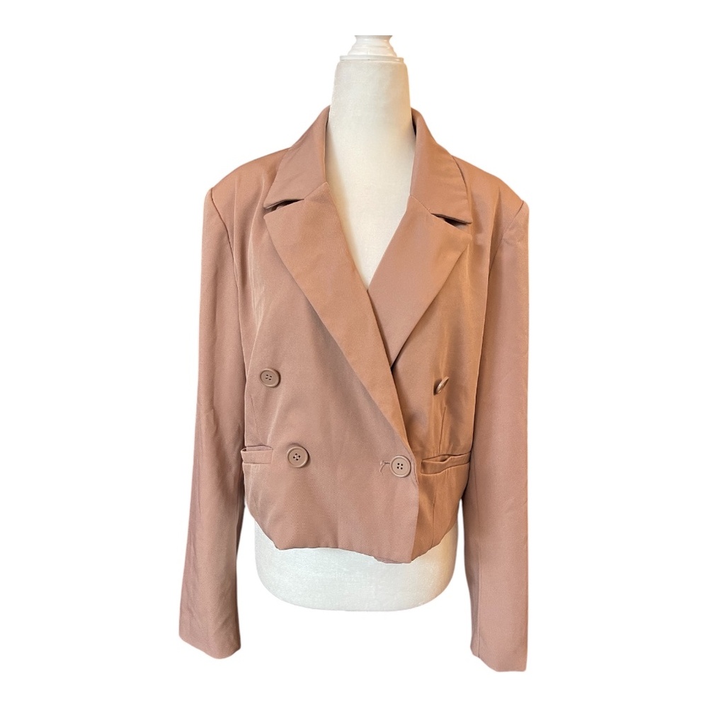 Avec Les Filles Women’s Cropped Double Breasted Blazer Jacket Mauve Pink Size L